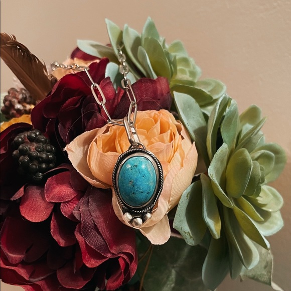 Turquoise & Sterling Silver Pendant Necklace - Picture 3 of 3